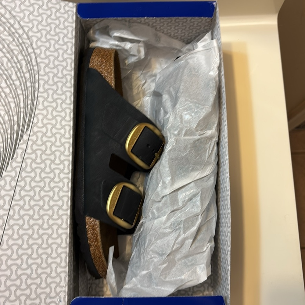 Birkenstock Arizona big buckle nubuck soft footbed 38 narrow Black Sandals - Picture 5 of 10